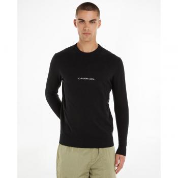 Calvin Klein Men's Black Round Neck Sweater with Contrast Logo, Size S