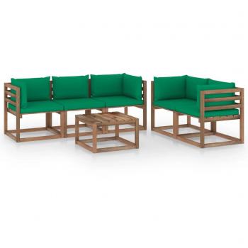 Juego de muebles de jardín 6 piezas con cojines verdes Vidaxl