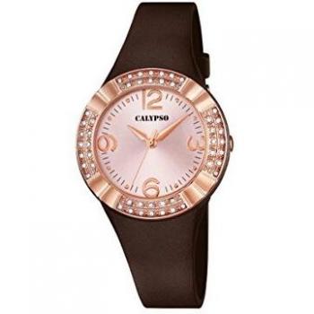 Reloj Calypso Trendy para Mujer K5659/3 con Correa de Caucho Rosa, Diámetro 34 mm, Color Negro