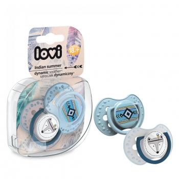 Chupete LOVI Indian Summer 18+ Meses, Tetina de Silicona, sin BPA, Punta Dinámica, Colección Indian Summer, 2 piezas, Azul