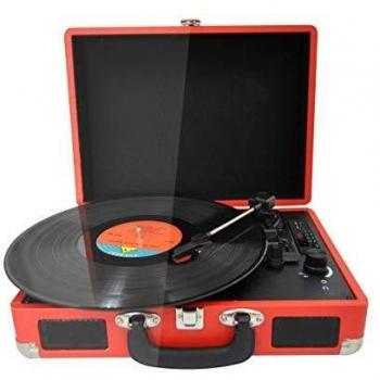PRIXTON VC400 - Tocadiscos de Vinilo Vintage, Reproductor de Vinilo y Reproductor de Musica Mediante Bluetooth y USB, 2 Altavoces Incorporados, Diseño de Maleta, Color Rojo