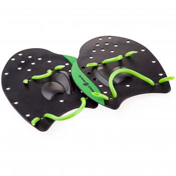 Madwave Palas Natación Pro Verde, Negro - Palas de natación, diseño ergonómico, material resistente al agua, superficie antideslizante, tamaño optimizado para entrenamiento, colores verde y negro