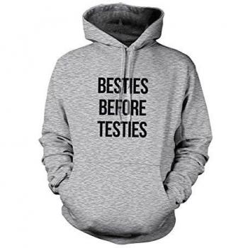Besties Before Testies Cool Funny Best Friends Hoodie Sweatshirt Grey XX-Large