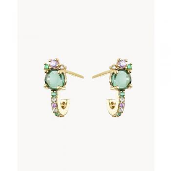 Pendientes Ajustados Lofoten Island - Elegantes pendientes de oro amarillo con detalle en piedras multicolor