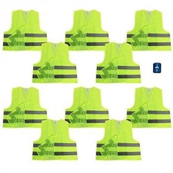 COM de Four® 10 unidades amarillas Seguridad chaleco reflectante 100% poliéster Talla Única DIN 471 + Gratis Aparcamiento con rasqueta y goma labio