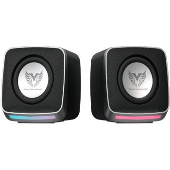 Altavoz PC Gaming 2.0 con Control de Volumen, Cable 1.5m/3.5mm Jack + USB, Potencia 6W, Luz RGB, Negro