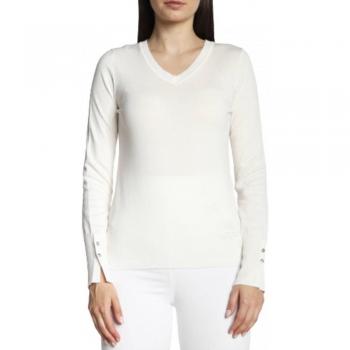 Guess Women's Regular Fit V-neck Knitwear Pullover in White, Size 2XL