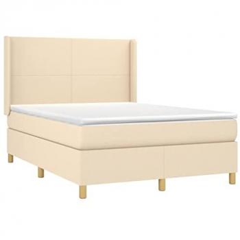 Cama box spring colchón y luces LED tela crema 140x190 cm