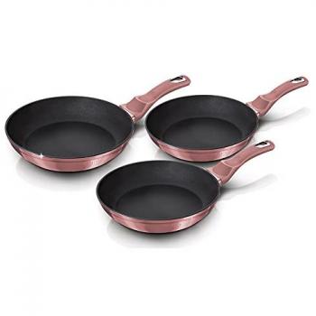 Set de 3 Sartenes Berlinger Haus I-Rose 20/24/28cm, Aluminio Forjado, Antiadherente Ecológico Titano sin PFOA, Inducción, Diseño Moderno