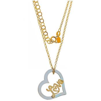 Gargantilla de Plata Ley 925m Inmaculada Romero para Mujer de 40 cm con Cadena Rolo Bicolor y Colgante en forma de Corazón de 25 mm