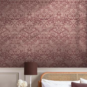 William Morris Strawberry Thief Textured Fibrous Retro Wallpaper
