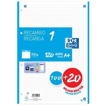 OXFORD RECAMBIO COLOR A4 120 HOJAS CUADRICULADO 5X5MM 90G/M² CON BANDA DE COLOR TURQUESA Y 4 TALADROS – REFERENC