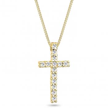Collar de Cruz Religioso con Cristales Blancos en Plata Esterlina 925 Baño de Oro para Damas - 45 cm