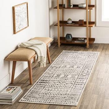 Surya IPOH Scandinavian Boho Short Pile Runner Rug, 80 x 220 cm, White and Black