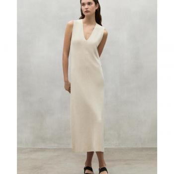Vestido midi de tirantes y cuello pico en color beige ECOALF - Modelo Cercis