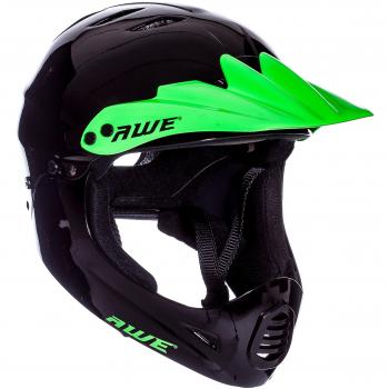 Casco completo de 54 - 58 cm, en color negro y verde, de la marca AWE®