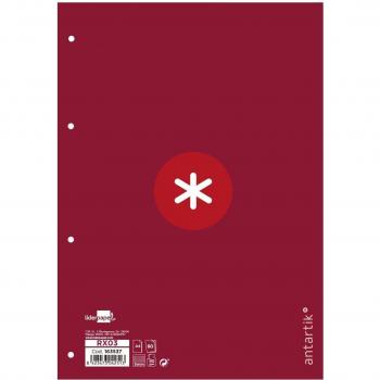 Recambio Liderpapel Antartik A4 80 Hojas 90g/m² Cuadro 5mm con 4 Taladros y Banda de Color Frambuesa