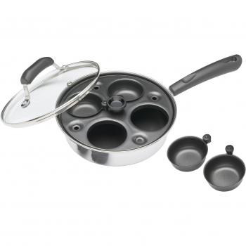Sartén de Acero al Carbono para Escalfar Huevos KitchenCraft, escalfador para 4 huevos, diámetro de 21cm (11''), color plateado