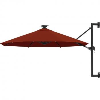 vidaXL Sombrilla de pared con LEDs y poste de metal 300 cm terracota