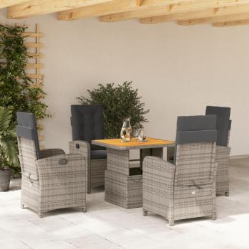5 Piece Grey Poly Rattan Garden Dining Set with Cushions