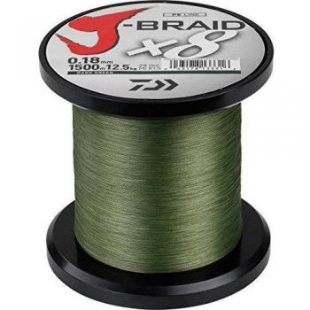 Daiwa J-Braid X8, Sedal de pesca trenzada redonda, 0.35mm, 36.0kg / 79.0lbs, 1500m, Verde