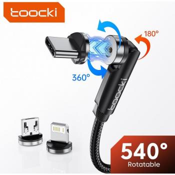 Cable Magnético Toocki de Carga Rápida Micro USB Tipo C para iPhone, Samsung, Xiaomi - 0.5M Negro