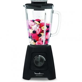 MOULINEX Batidora de vaso Blendforce Cristal LM43P810- Batidora vaso de cristal 600 W, 4 cuchillas con función pica hielos, 3 velocidades, limpieza fácil y jarra de cristal termoresistente de 1.25 L