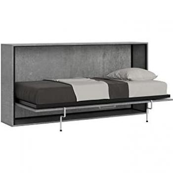 Cama abatible individual horizontal Kando efecto cemento gris