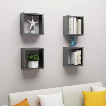 Estantes de pared cubo 4 piezas gris brillante 30x15x30cm