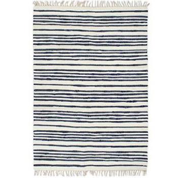 vidaXL Alfombra tejida a mano Chindi de algod¨®n 80x160cm azul y blanco