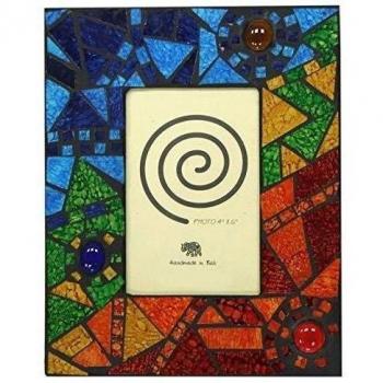 Mosaico de vidrio hecho a mano del marco de la foto - Multicolor - 10,16 cm x cm 15,24 verde azul rojo anaranjado y amarillo 20 x 25 cm, vidrio, Green Blue Orange Red Yellow, 20x25cm