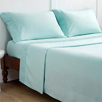 Bedsure Sabanas 135 x 190 - Juego Sábanas 135x190 4 Piezas Poliéster con Bajera 135x200 Ajustable, Encimera Cama 135 y 2 Fundas de Almohada 50x80cm, Turquesa Claro