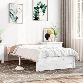 Estructura de cama individual de madera maciza blanca 75x190 cm