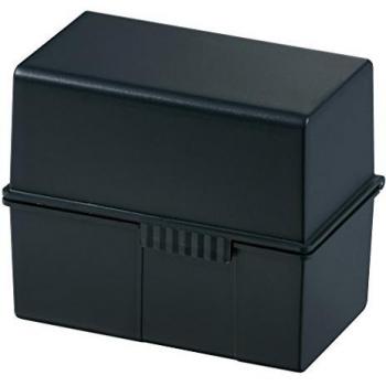 Caja de índice A7 horizontal para 300 tarjetas, plástico negro con bisagra de acero