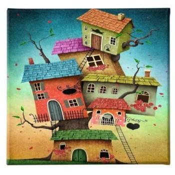 Impresión sobre Lienzo para Niños Casa en el Árbol, Poliéster Multicolor, 60x3x60 cm