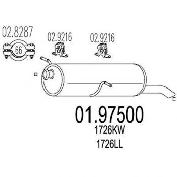 Silenciador trasero MTS para PEUGEOT 01.97500, compatible con modelos 1726KW, 1726LL, 1726LN, ESD 1726RH, 1726TJ, 1726