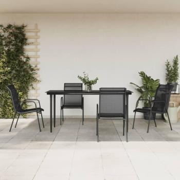 5 Piece Outdoor Dining Set Black Steel and Textilene