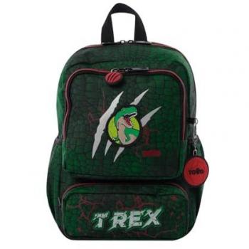 Mochila Infantil Totto Rex Dino S - Verde, 9L, 2 Compartimentos, 2 Bolsillos para Botella, Correas Acolchadas, Resistente y Duradera