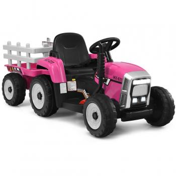 Kids' 12V Ride-on Tractor with Trailer and Parent Remote Control - Pink
