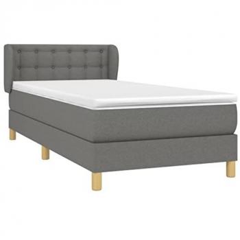 Cama box spring con colchón tapizado tela gris oscuro 90x200 cm