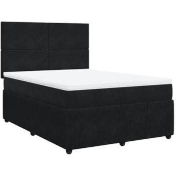 Cama box spring con colchón de muelles en terciopelo negro 140x200 cm
