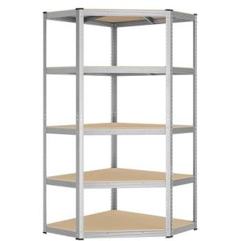 Estantes de esquina de 5 niveles de acero resistente para carga pesada, capacidad 875 kg, color gris