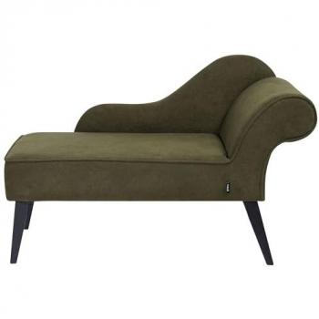 Chaise Lounge Vintage Verde Oliva Tapicería de Poliéster con Patas Negras Lado Derecho Biarritz