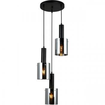 Lámpara colgante moderna Sardo Black - 3 luces, color negro, con pantalla de vidrio ahumado, casquillo E27