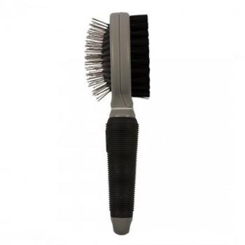 Cepillo de dos caras para perros MASCOTAS NATUR - DUVO BEAUTY color Negro y Gris, ideal para un cabello sedoso y sin enredos, que permite despedirse de los nudos y disfrutar de un peinado suave y