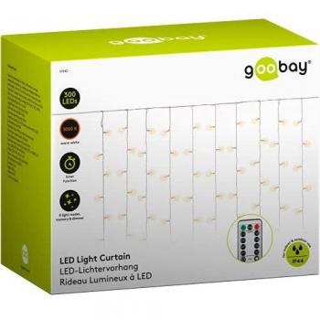 Cortina de Luces LED 300 con Control Remoto, Temporizador, 8 Modos de Iluminación y 5m de Cable para Exterior, Color Blanco Cálido (3000K)