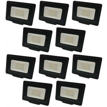Lote de 10 Proyectores LED Negros 20W (100W) Impermeables IP65 1600lm Blanco Natural 4500K