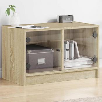 Mueble de TV con puertas de vidrio 68x37x42 cm en roble Sonoma marrón
