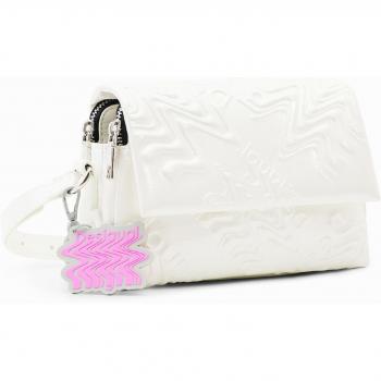 Desigual Iridescent Adjustable Shoulder Bag in White, Cross Body Bags, female, Size: ONE SIZE, Iridescent Shoulder Bag with Three Compartments