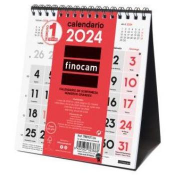 Finocam Calendario Sobremesa 2024 Números Grandes XS 140x150mm con Doble Espiral y Mes Anterior/Posterior en Cada Página